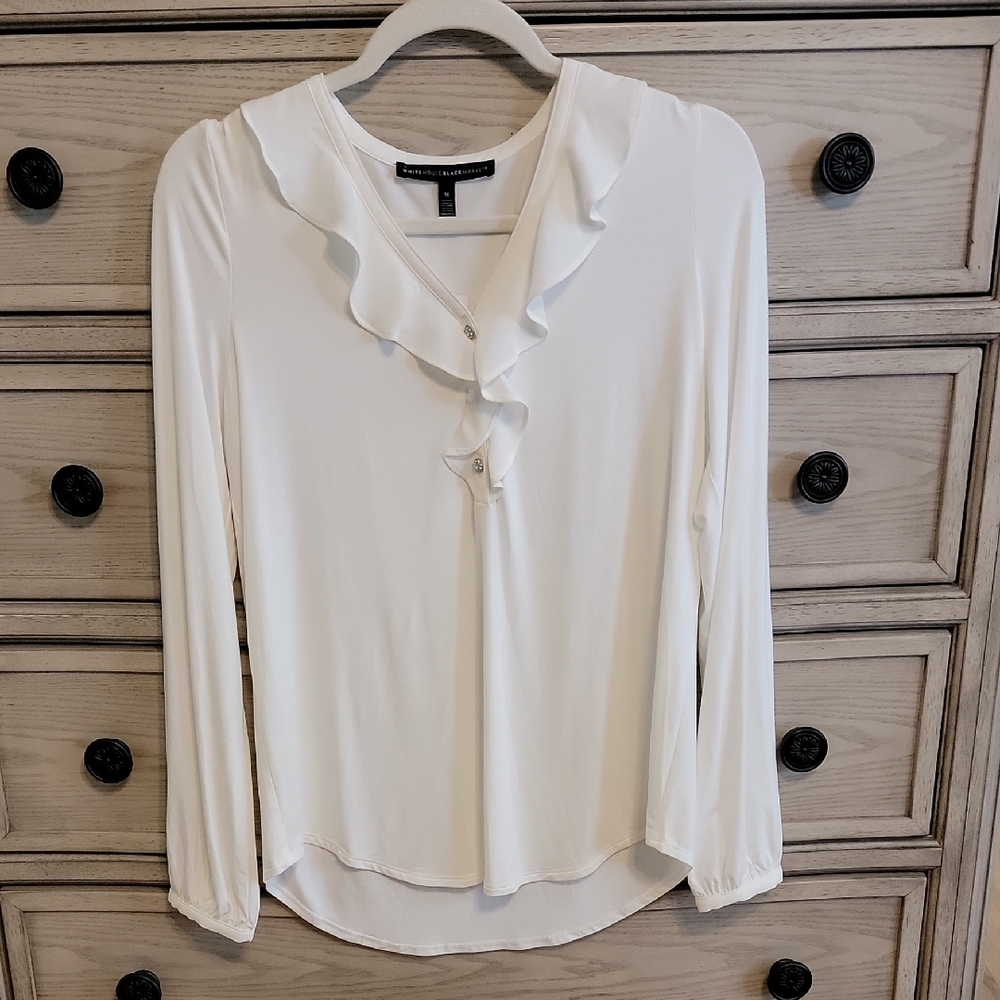 WHBM - Elegant White Ruffled Blouse